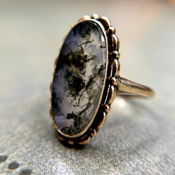 RARE Vintage 10kt Gold Moss Agate Ring