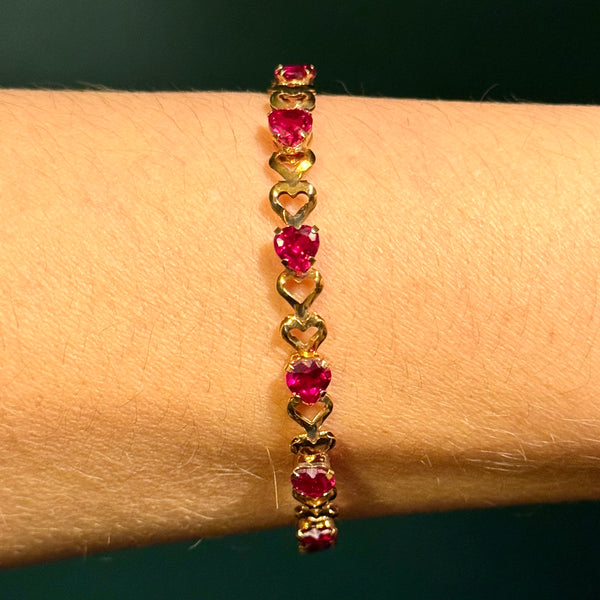 Vintage 10kt Gold Synthetic Ruby Bracelet