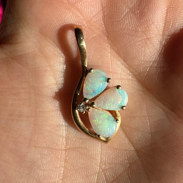 Estate 14kt Gold Opal Diamond Pendant