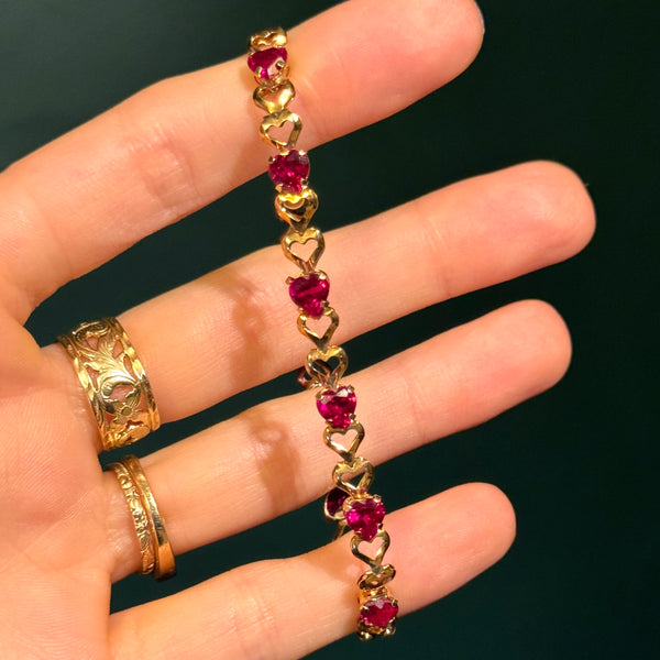 Vintage 10kt Gold Synthetic Ruby Bracelet