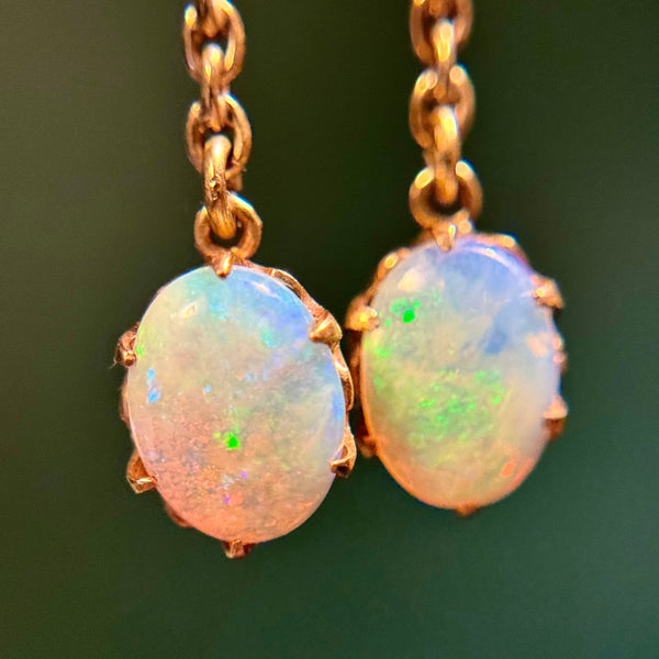 Antique 18kt Gold Opal Drop Screwback Earrings