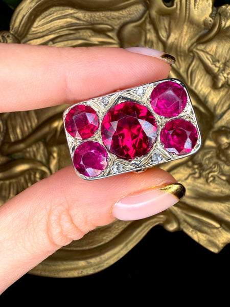 Early 1900’s Ruby + Diamond Cocktail Ring