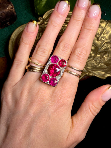 Early 1900’s Ruby + Diamond Cocktail Ring