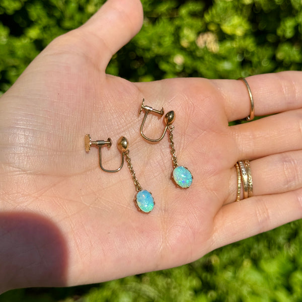 Antique 18kt Gold Opal Drop Screwback Earrings