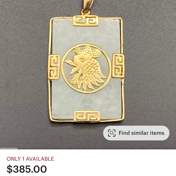 Unique Vintage 14kt Gold + Jade Chinese Zodiac ‘Year of the Rooster’ Pendant