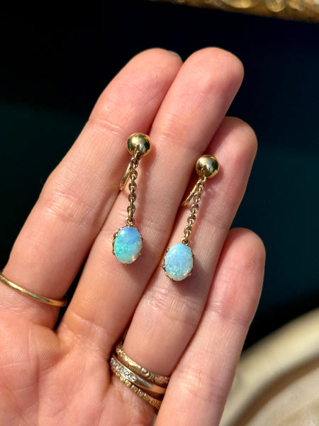 Antique 18kt Gold Opal Drop Screwback Earrings
