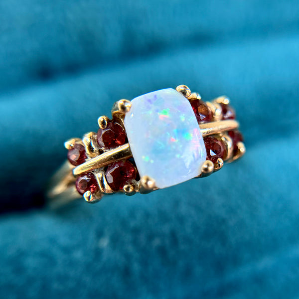 Vintage 10kt Gold Opal + Tourmaline Ring