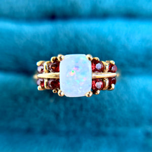 Vintage 10kt Gold Opal + Tourmaline Ring