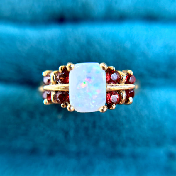 Vintage 10kt Gold Opal + Tourmaline Ring