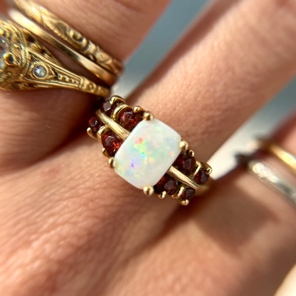 Vintage 10kt Gold Opal + Tourmaline Ring