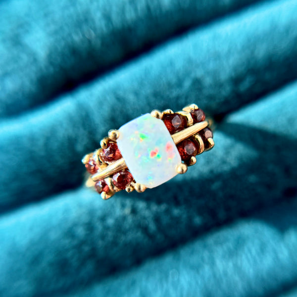 Vintage 10kt Gold Opal + Tourmaline Ring