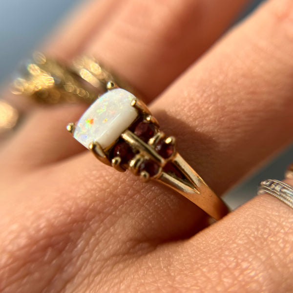 Vintage 10kt Gold Opal + Tourmaline Ring