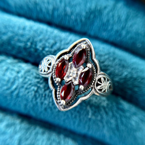 Vintage Sterling Garnet Cluster Ring