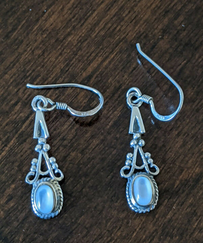 White Moonstone Dangle Drop Pierced Hook Earrings