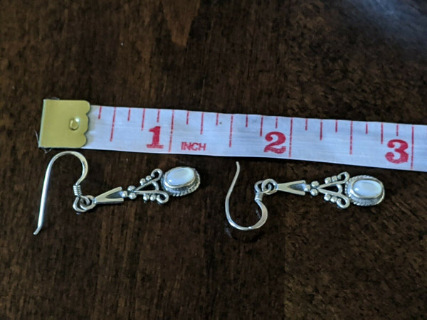 White Moonstone Dangle Drop Pierced Hook Earrings