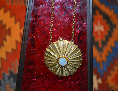 Vintage Sunburst Locket with Faux Opal