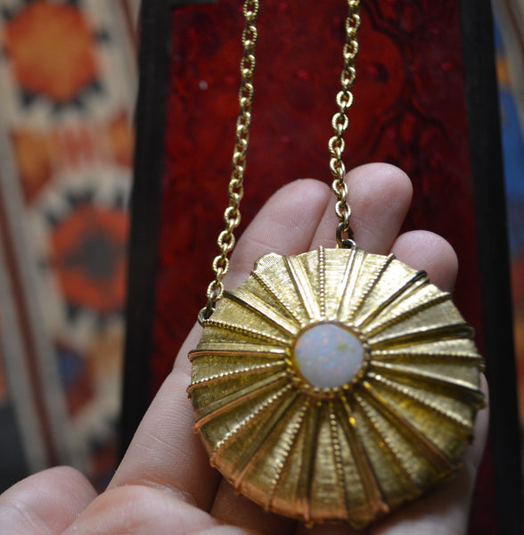 Vintage Sunburst Locket with Faux Opal