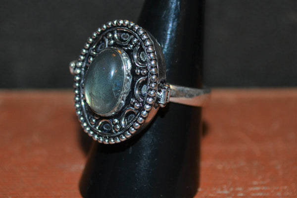 925 Silver + Labradorite Poison Ring