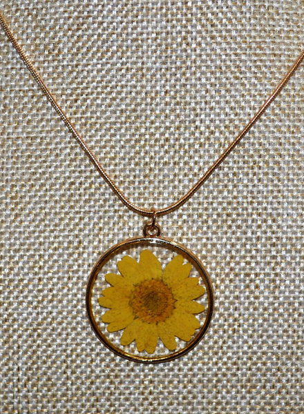 Real Yellow Daisy Necklace
