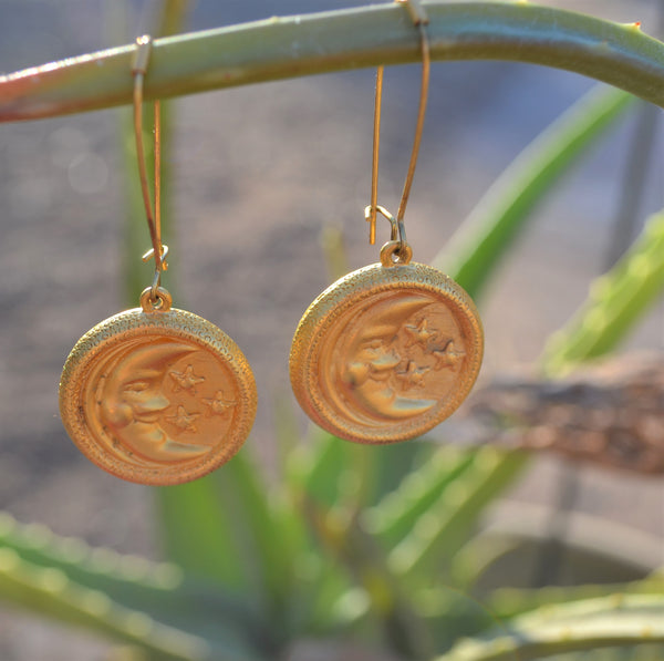 Vintage Crescent Moon Dangle Earrings