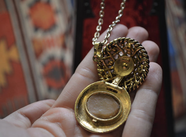 Vintage Gold Pearl Locket Necklace
