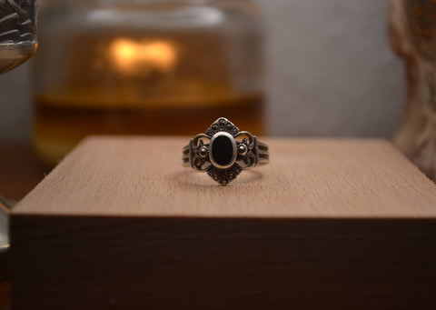 Rare Antique Art Nouveau Sterling Onyx & Marcasite Ring