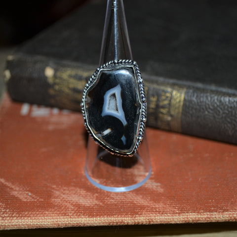 Handmade Ring with Black Agate Slice