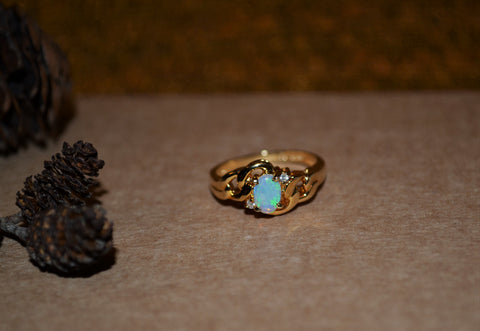 Gold Plated Sterling Ring with Genuine Natural Opal