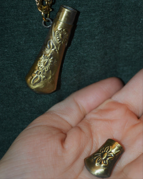 Vintage Brass Floral Stash/Snuff Necklace