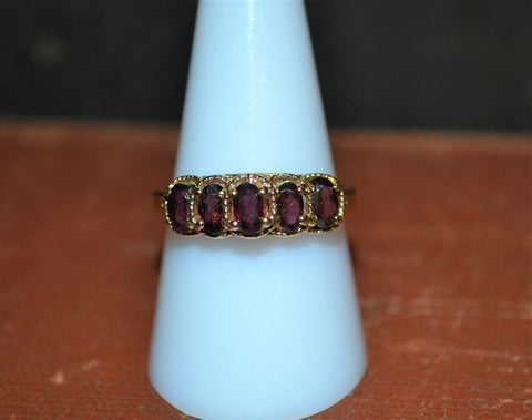 Vintage Gold Tone Ring with Deep Red/Purple Gems