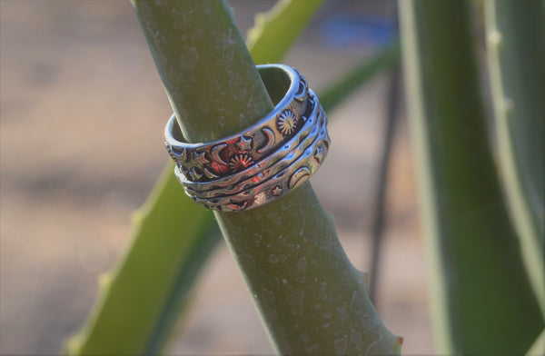 925 Silver Moon + Star Meditation Ring