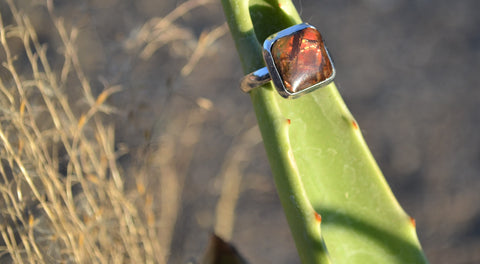 Sterling Silver Genuine Ammolite Ring
