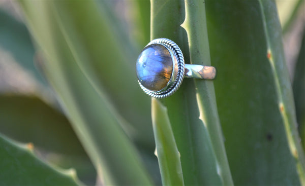 Sterling Silver Genuine Labradorite Dome Ring