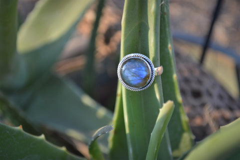 Sterling Silver Genuine Labradorite Dome Ring