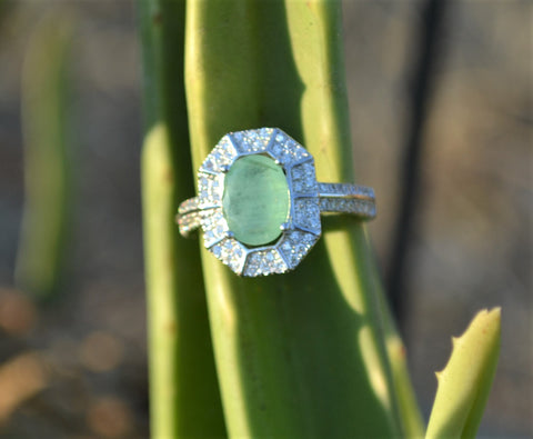 Sterling Silver Emerald Halo Ring