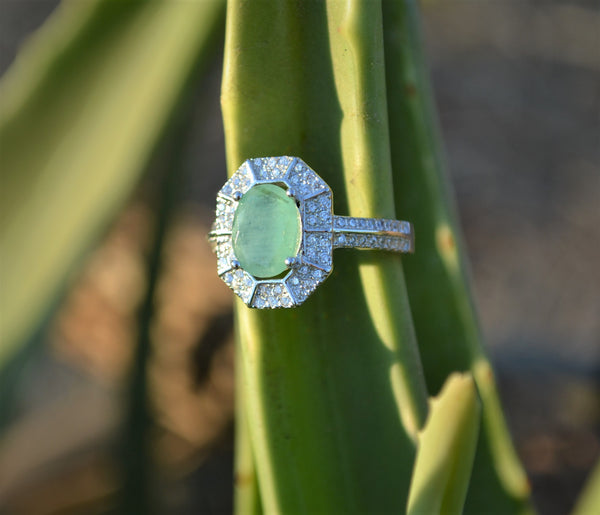 Sterling Silver Emerald Halo Ring