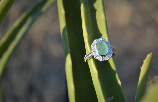 Sterling Silver Emerald Halo Ring