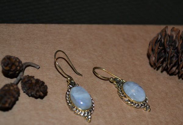 Victorian Style Gold Tone Moonstone Earrings