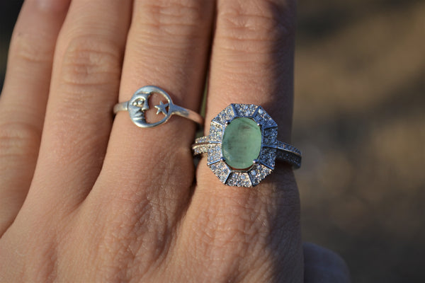 Sterling Silver Emerald Halo Ring