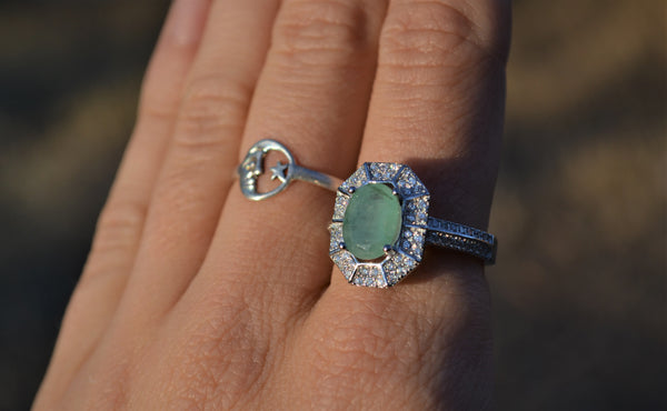 Sterling Silver Emerald Halo Ring