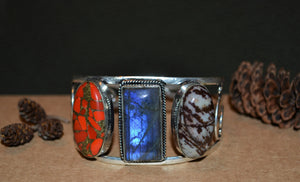 Vintage Multi Stone Sterling Silver Cuff Bracelet