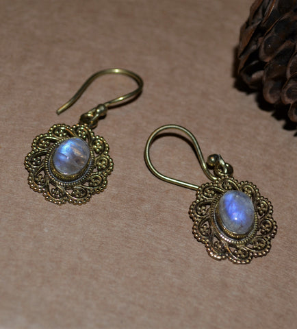Vintage Style Gold Tone Moonstone Earrings