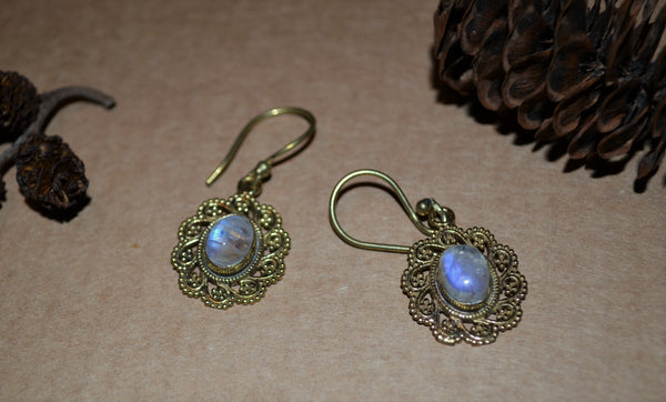 Vintage Style Gold Tone Moonstone Earrings