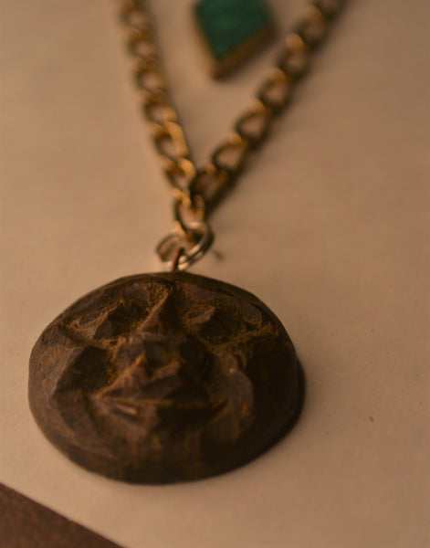 Handmade Moonface & Turquoise Necklace (Recycled Jewelry Parts)