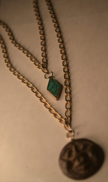 Handmade Moonface & Turquoise Necklace (Recycled Jewelry Parts)