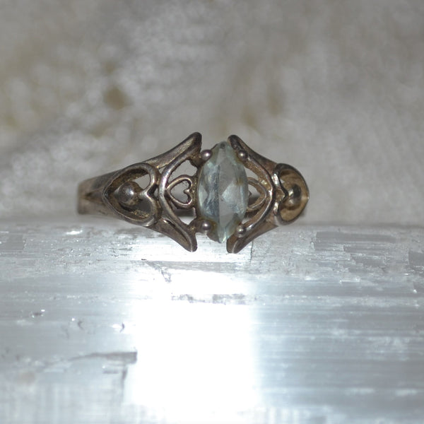 Sterling Silver Art Nouveau Ring with Pale Blue Gem