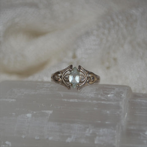 Sterling Silver Art Nouveau Ring with Pale Blue Gem