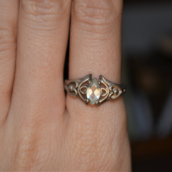 Sterling Silver Art Nouveau Ring with Pale Blue Gem