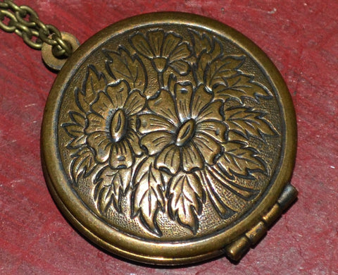 Vintage Floral Bronze Locket Necklace