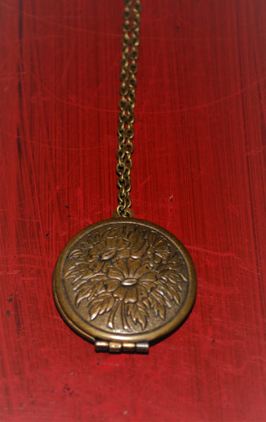 Vintage Floral Bronze Locket Necklace
